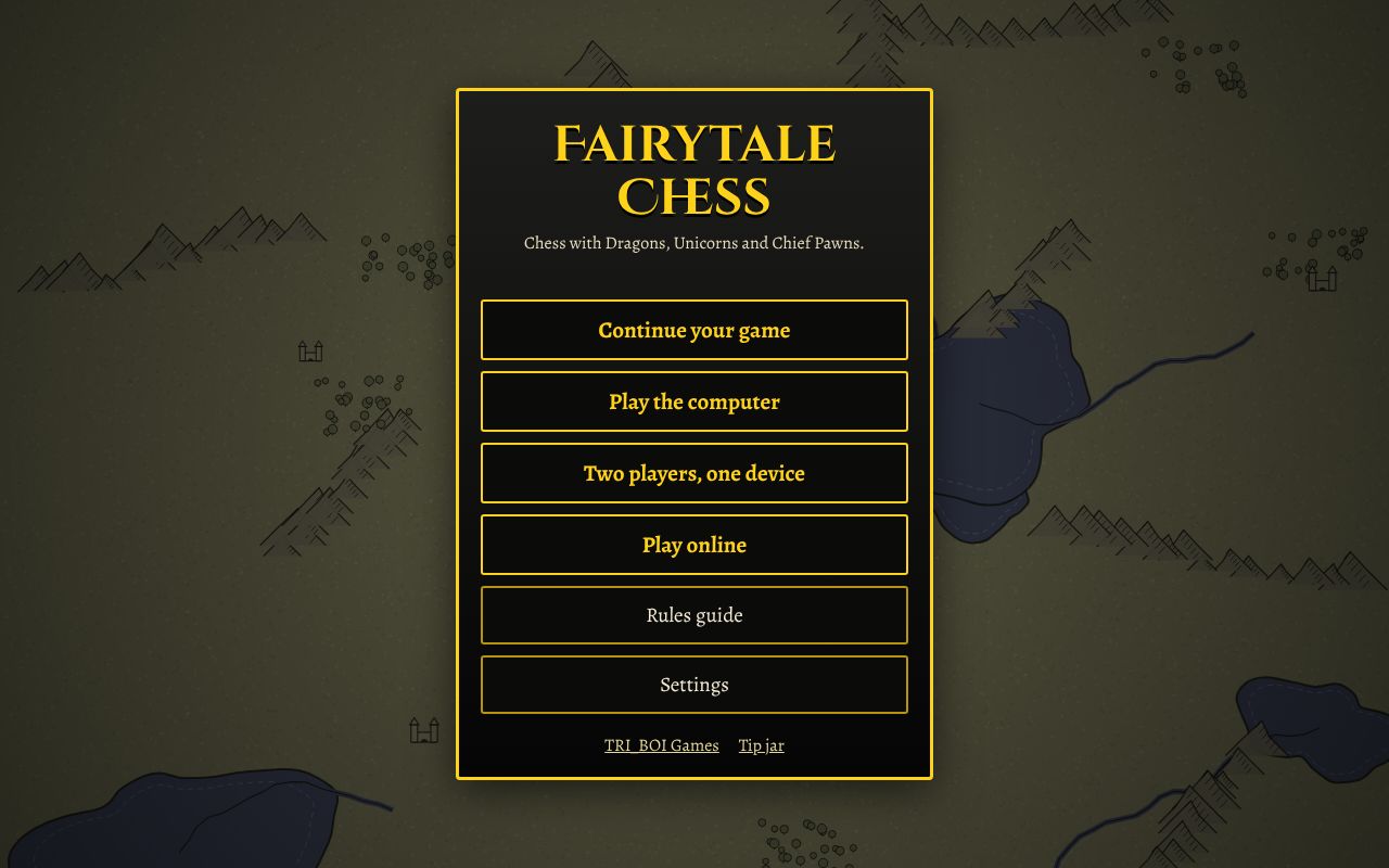 The title screen in black and gold over a hand-drawn fantasy map