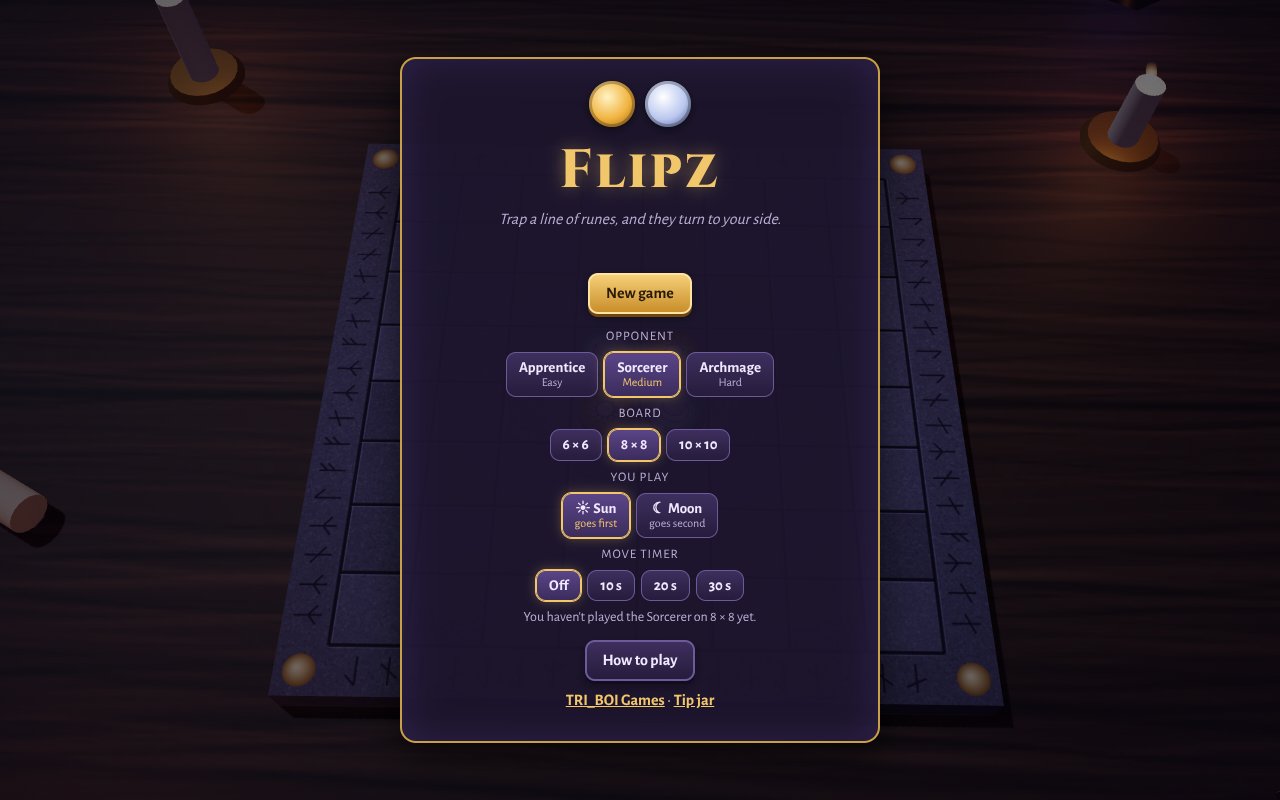 The title screen, with choices for the opponent, the board, your side and the move timer
