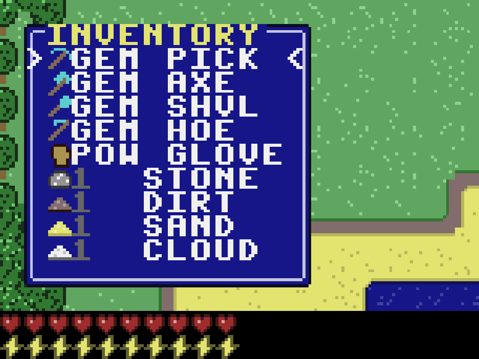 The pack in build mode, full of gem tools and things to place